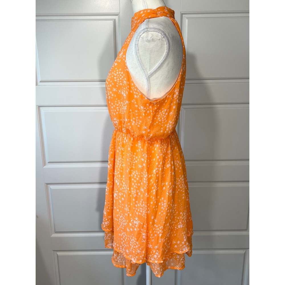 Sienna Sky Orange Floral Halter Neck Dress Sleeveless Layered Mini L - Picture 4 of 8